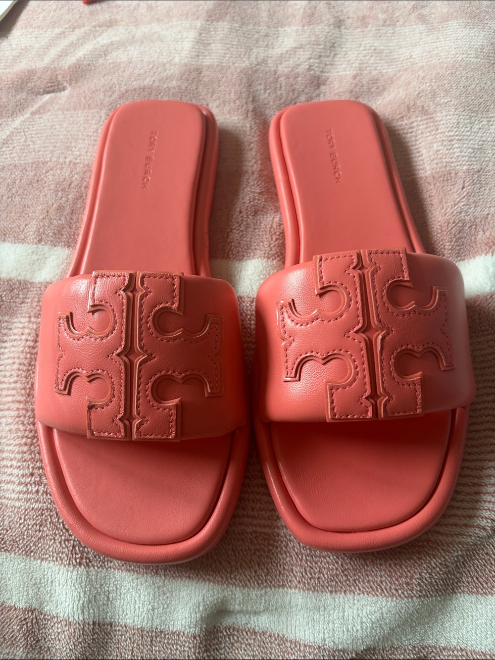 Tory Burch Coral-Pink Logo Slide Sandals